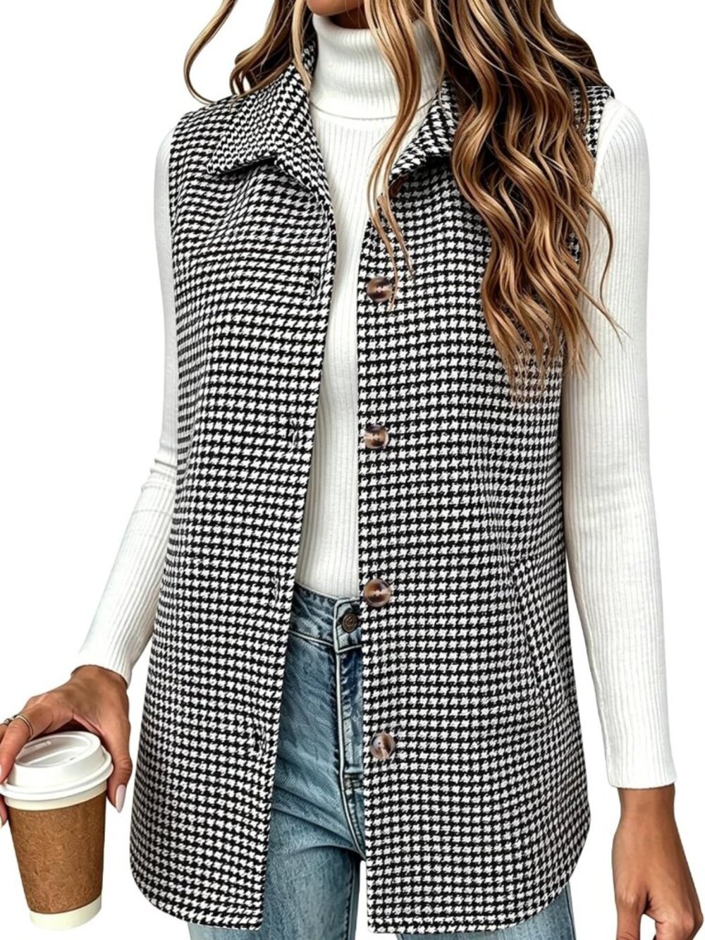 Stylish Women's Plaid Vest - Flannel Sleeveless Jacket with Button Down Design